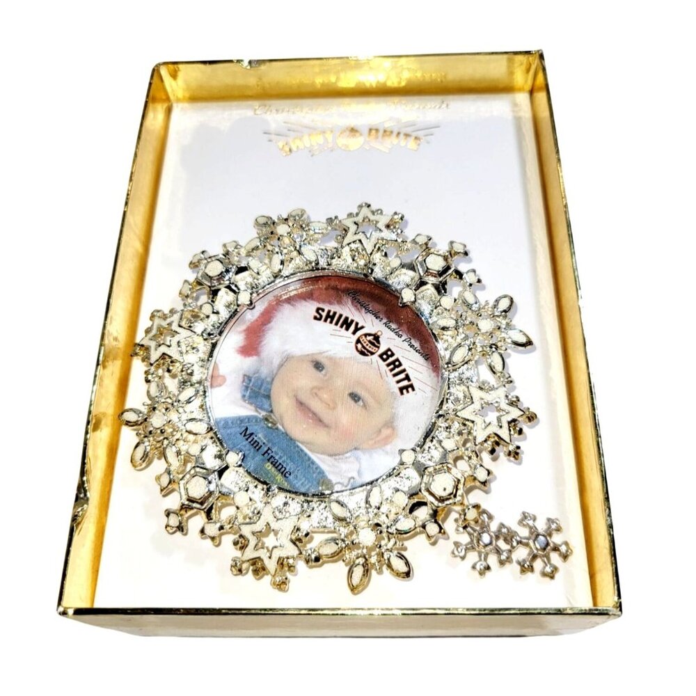 Christopher Radko Shiny Brite Enamel Snowflake Picture Frame Earrings Box Set - Picture 2 of 11
